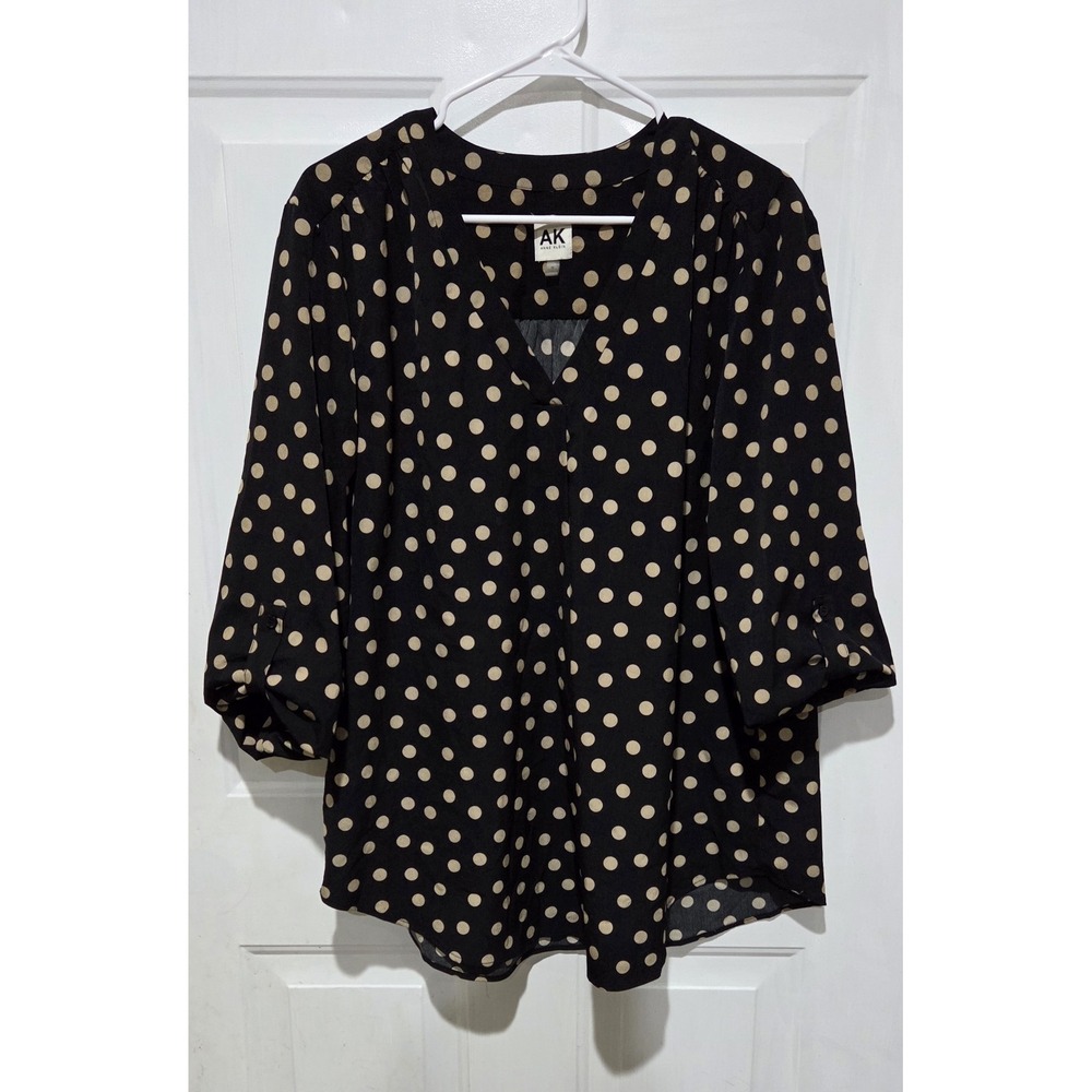 Anne Klein Black & Tan Polka Dot 3/4 Sleeve Tunic Top Women XL